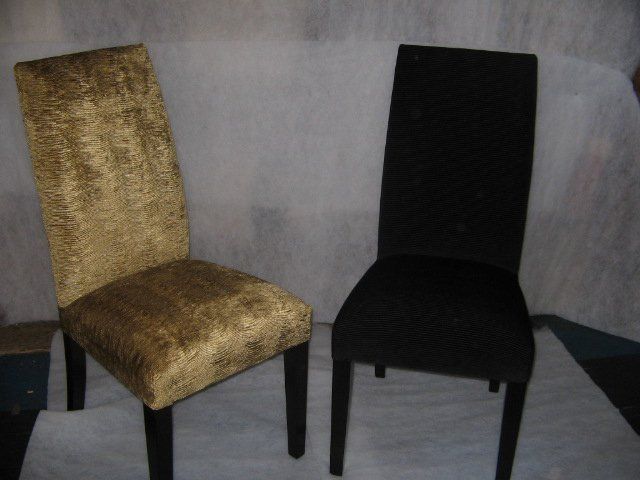 newly re-upholstered black and golden velvet upholstery