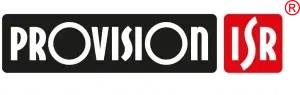 Logo for Provision ISR, black text on a black background and red square with white text.