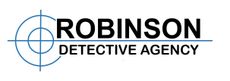 The logo for robinson detective agency has a target on it.