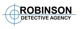 The logo for robinson detective agency has a target on it.