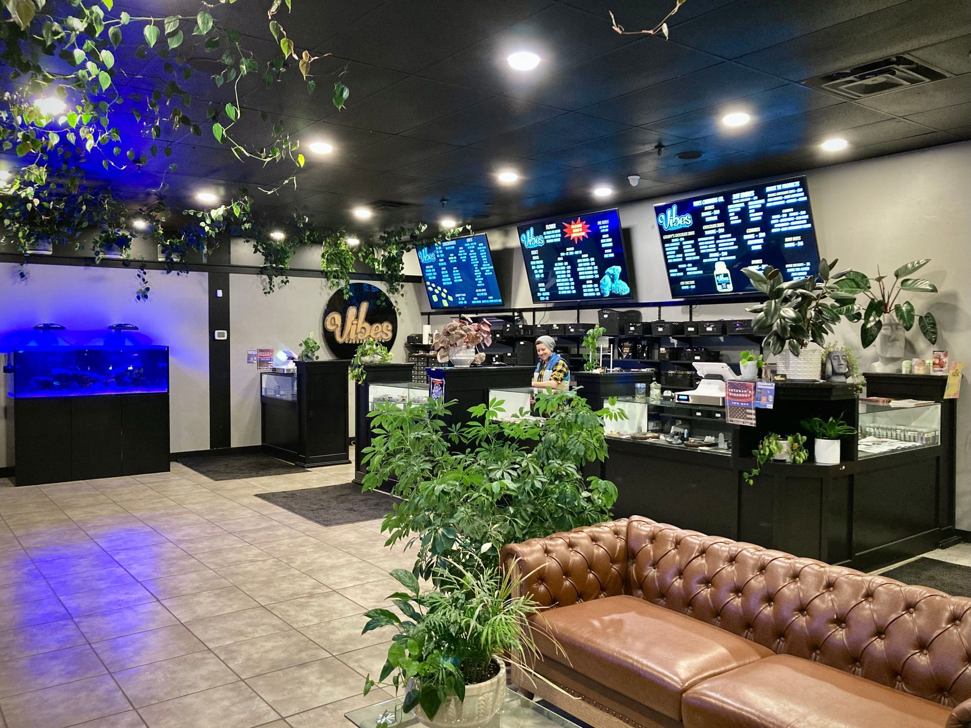 There is a couch in the middle of the room.