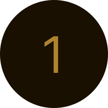 Number 1 in gold color inside of a dark brown circle.