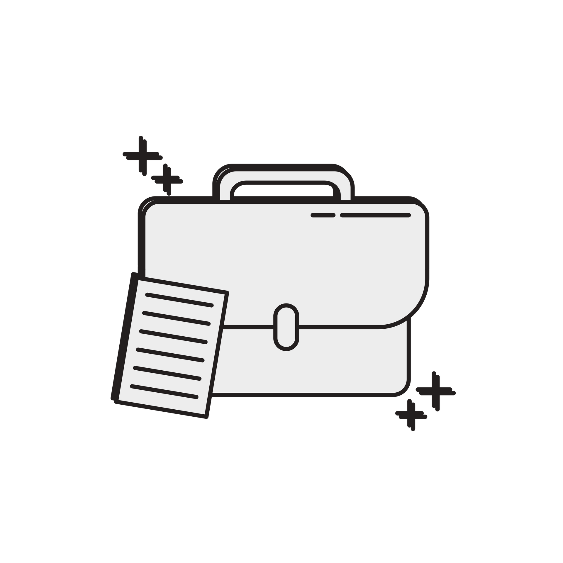 Briefcase and notepad, likely representing business or work.