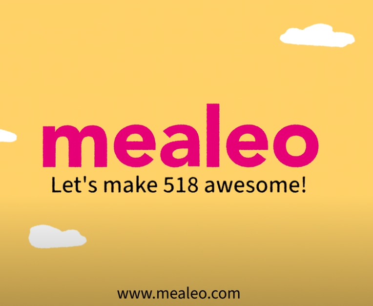 A yellow background with the words mealeo let 's make 518 awesome