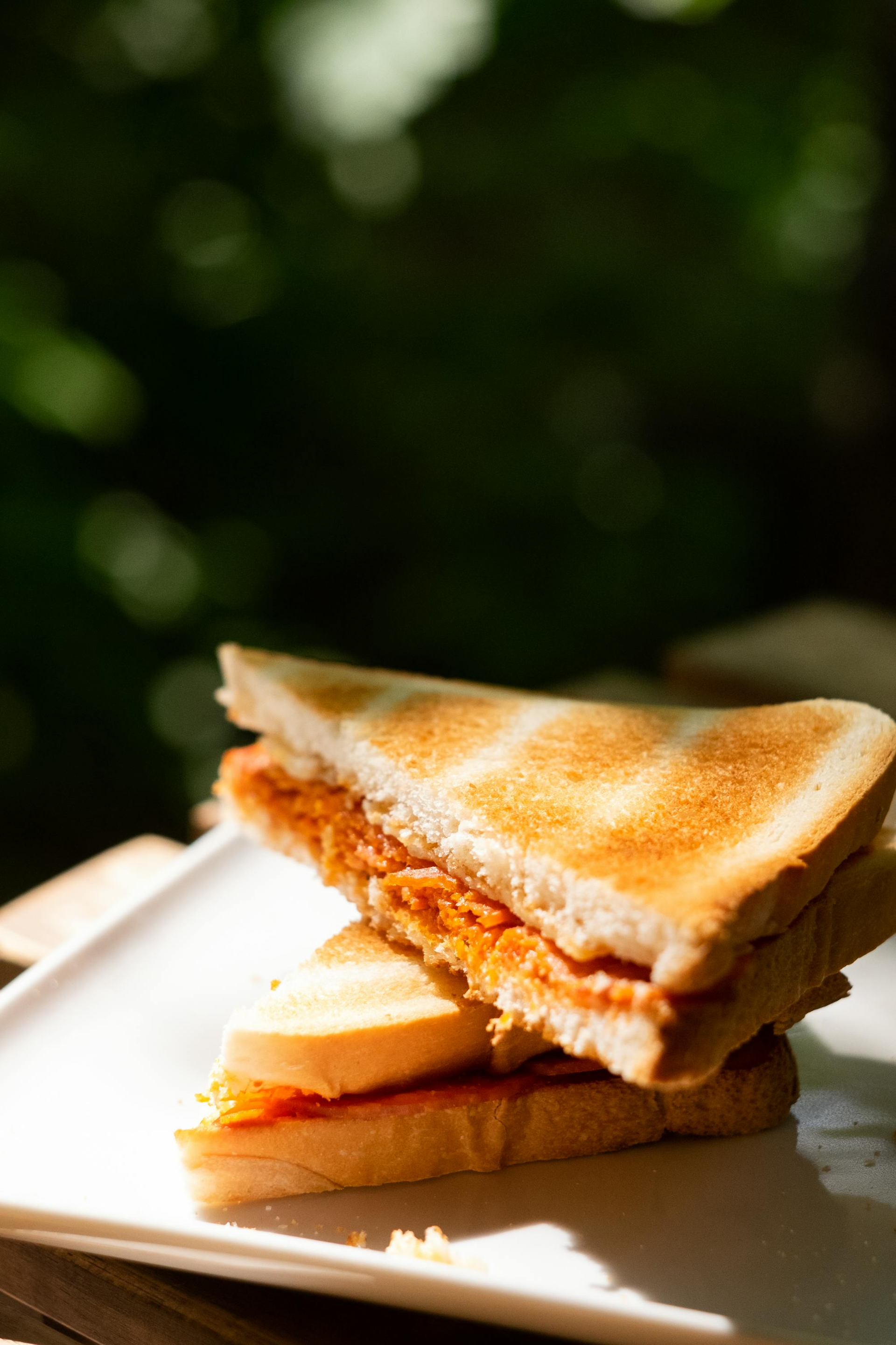 A close up of a sandwich on a white plate.