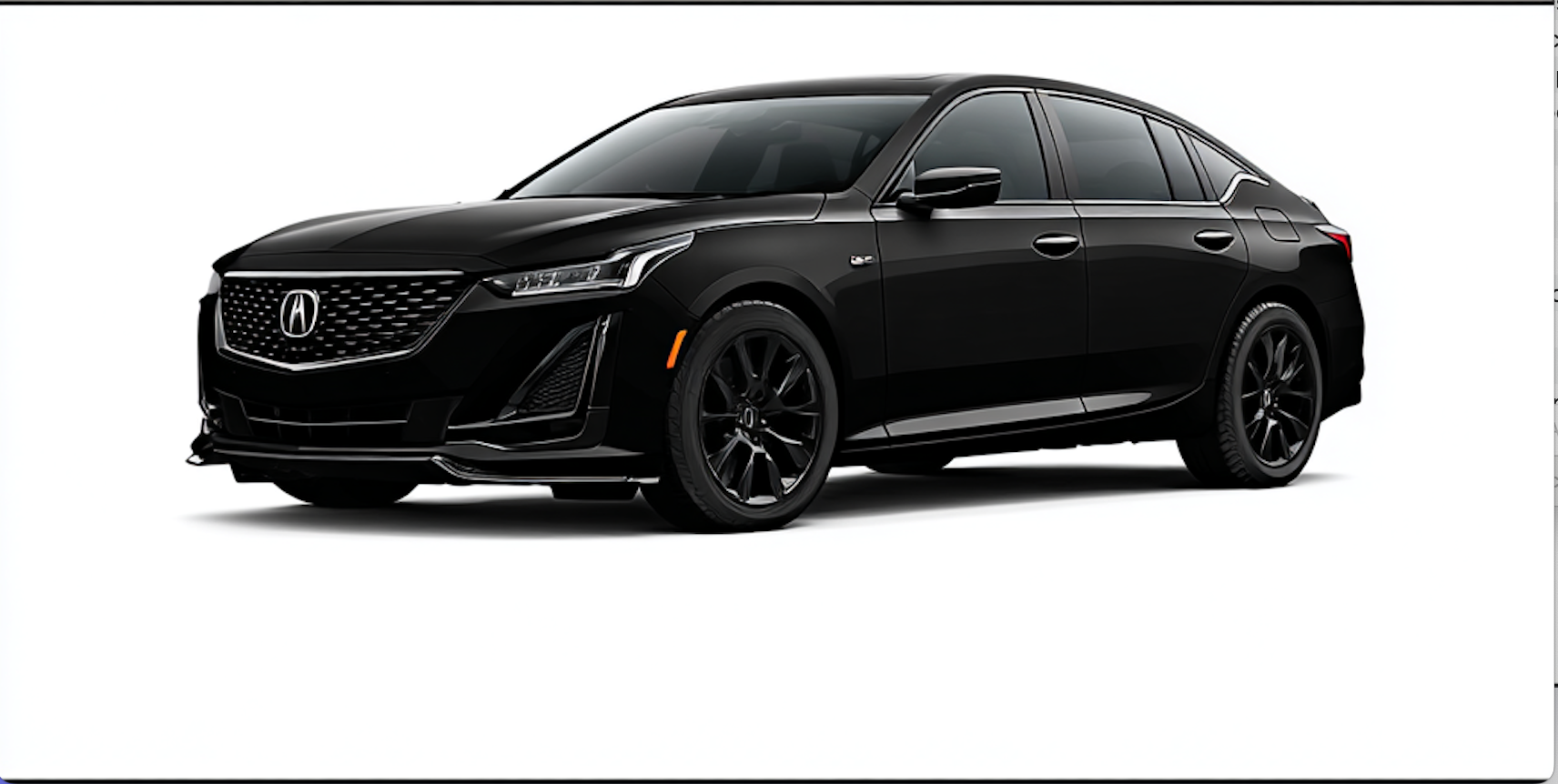 Black Cadillac sedan with black rims.