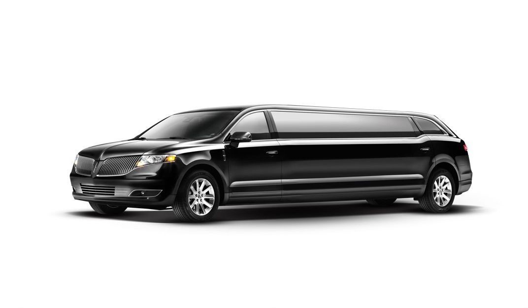 Black Lincoln limousine on a white background.