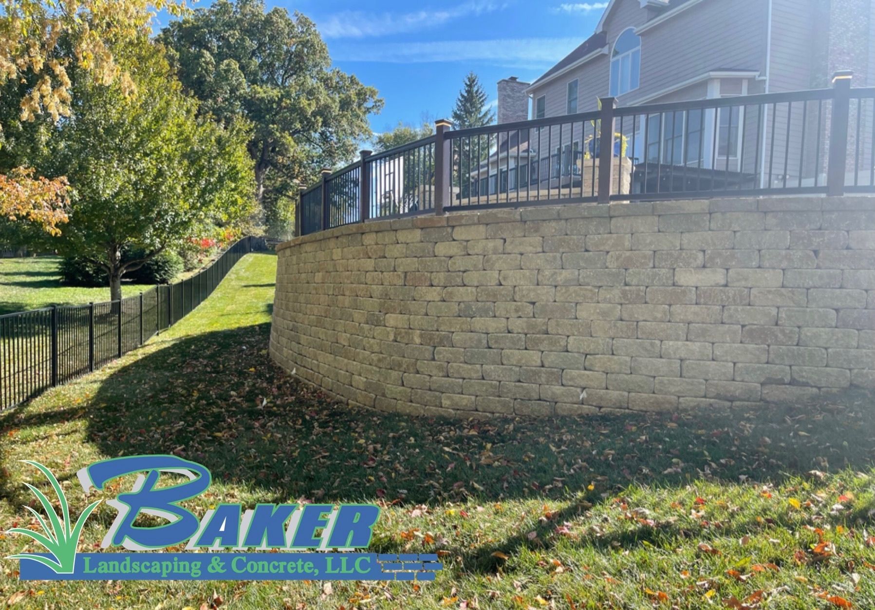 New 8’ Retaining Wall With Pool Code Fence, New Swimming Pool & Patio,  Chesterfield, MO.