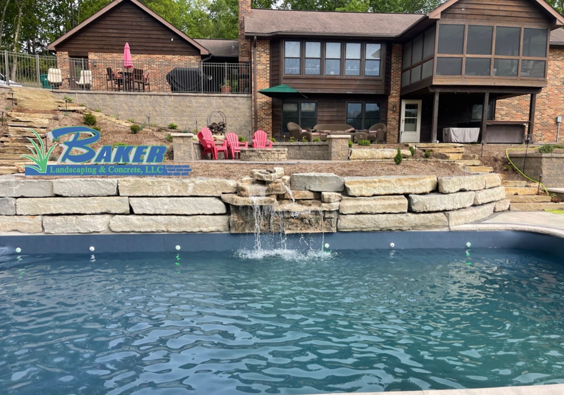 House Waterfall and Pool - St. Louis, MO - Baker Landscaping & Concrete, LLC