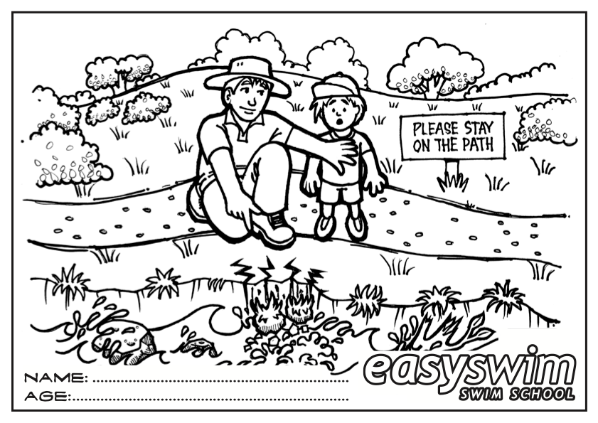A person and child beside a sign, 