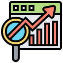 a magnifying glass is looking at a graph with an arrow going up .