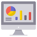 a computer monitor with a pie chart and a bar graph on it .