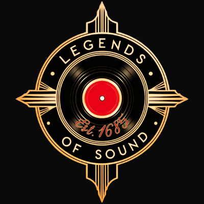 Legends of Sound Logo with Vinyl Record in the middle and Est. 1685 in the lower part of the record