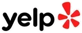 Yelp logo: Black text with a red starburst icon.