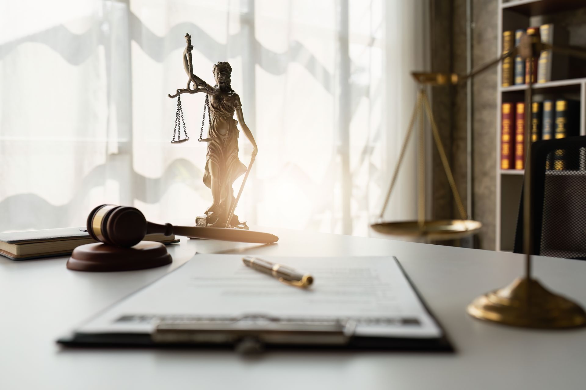 Lady Justice and Documents on Table