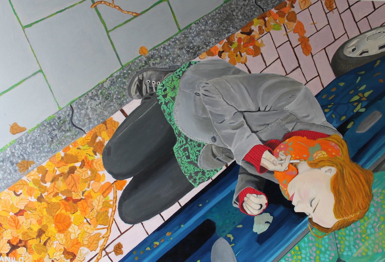 Jollypop taking care of business outside of the stock exchange, 2015, Oli on canvas, 180 x 120 cm