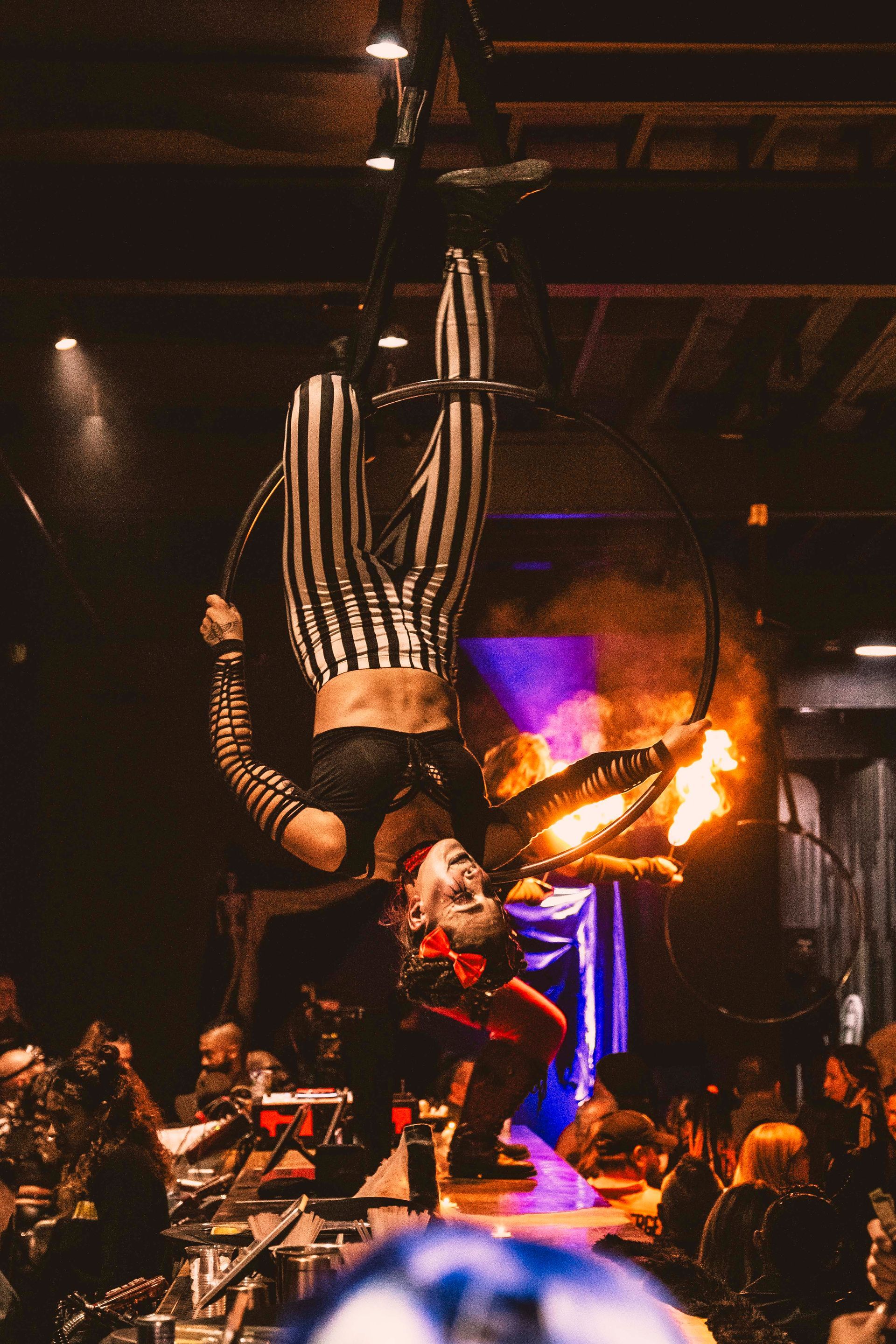 Upside down aerial bartender