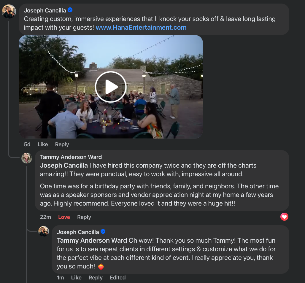 A review from Tammy Ward about working with Hana Entertainment