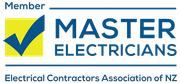 The logo for master electricians is a member of the electrical contractors association of nz.