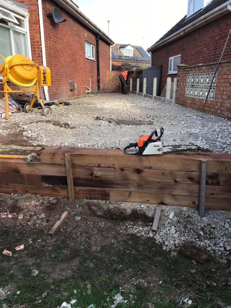 Work well underway on a new block paved patio installation