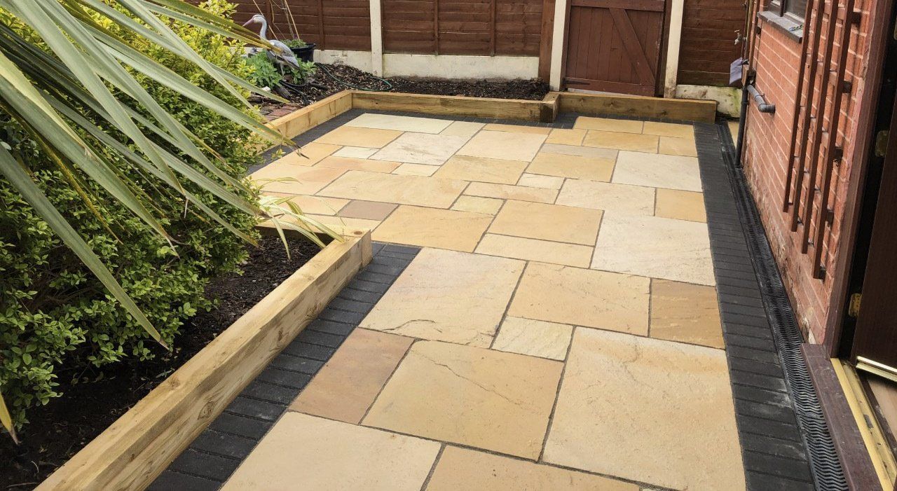 Natural stone patios by Cheshire Paving Company in Chester