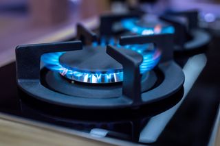 Fireplaces — Modern Kitchen Stove With Blue Flames in Meridian, MS