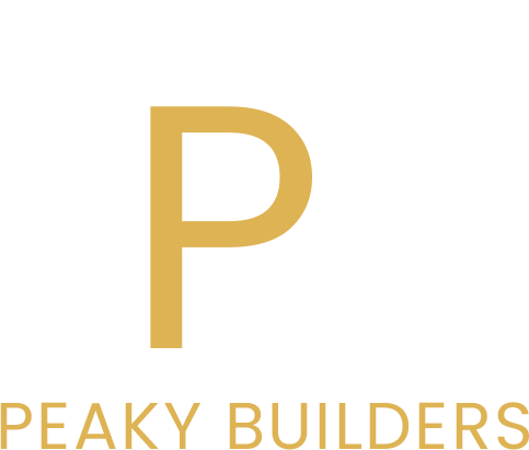 Gold "P" with "PEAKY BUILDERS" text below, on white background.