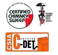 A certified chimney sweep logo and a national chimney sweep guild logo