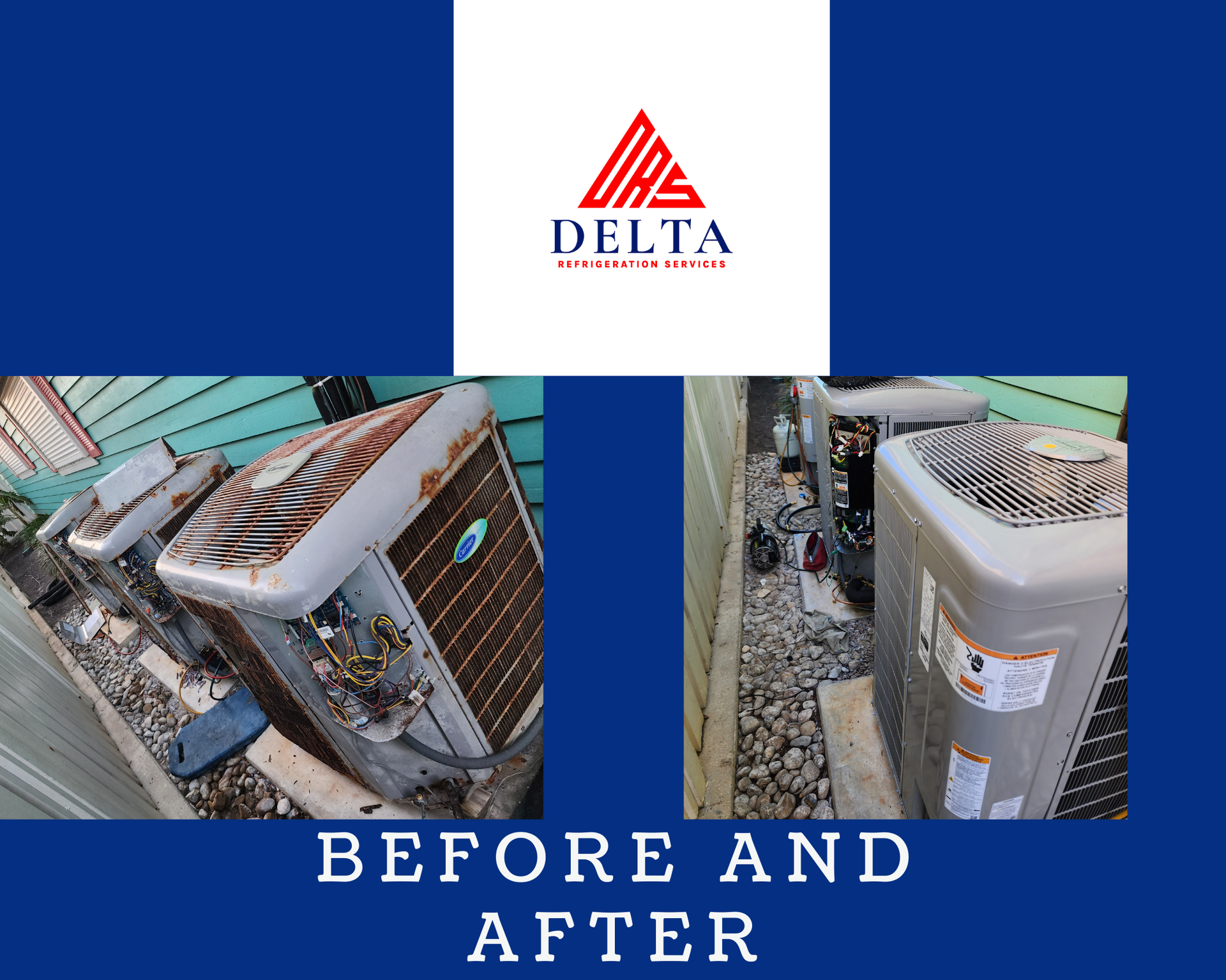 A before and after picture of a delta air conditioner
