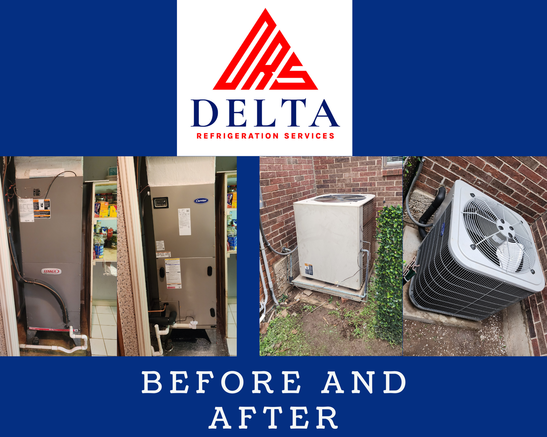 A before and after picture of a delta air conditioner