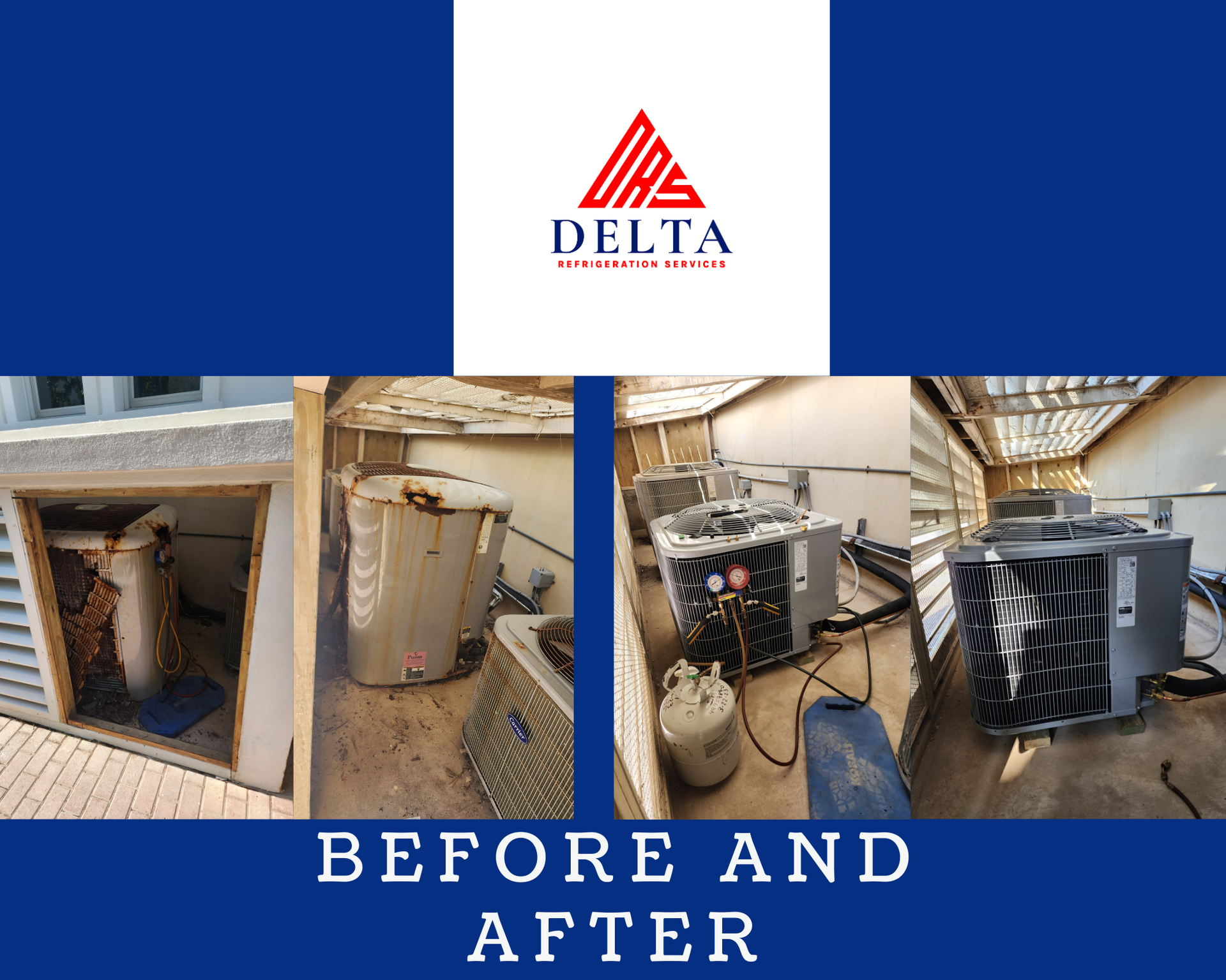 A before and after photo of a delta air conditioner