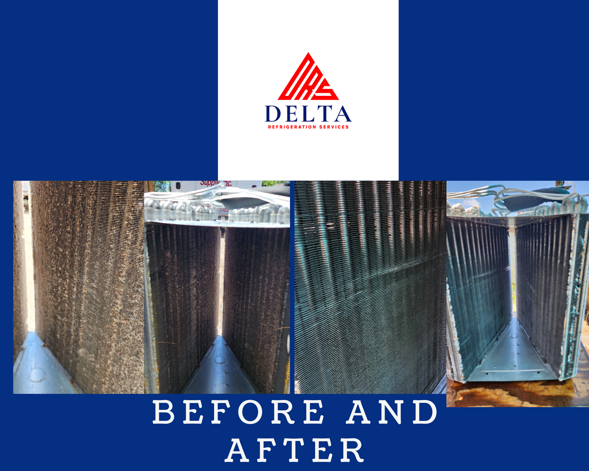 A before and after picture of a delta air conditioner