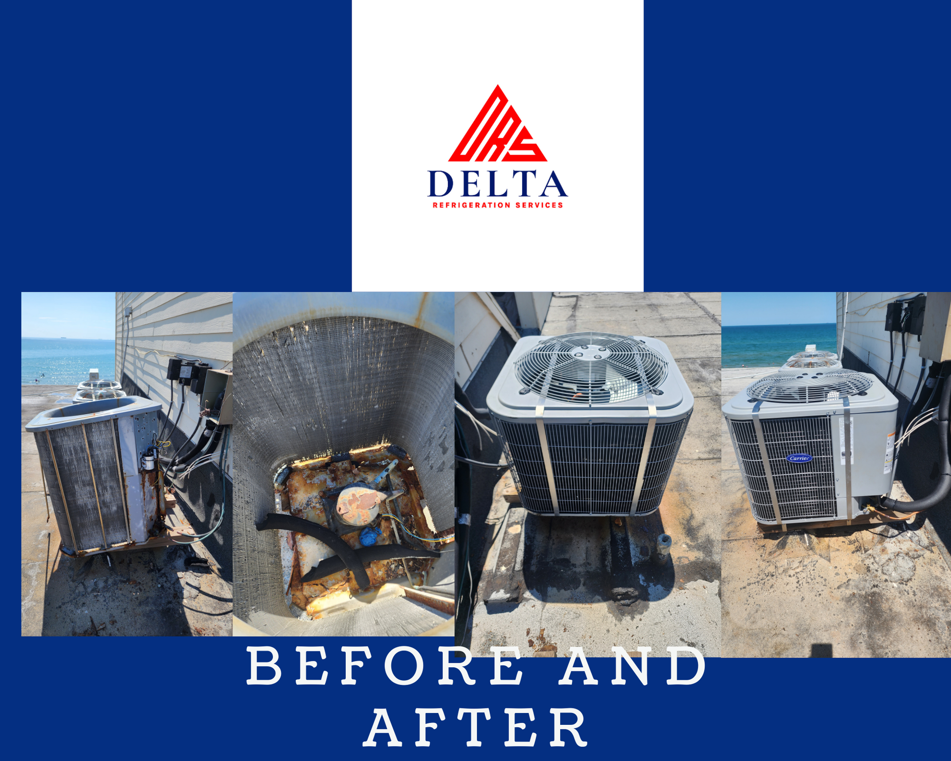 A before and after photo of a delta air conditioner