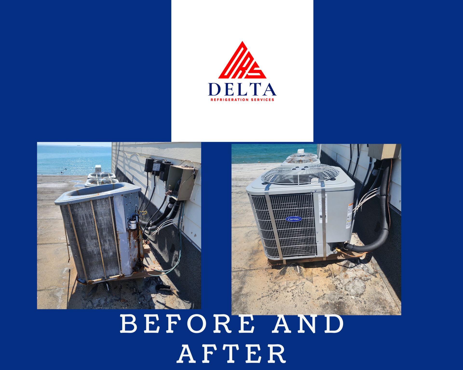 A before and after picture of a delta air conditioner