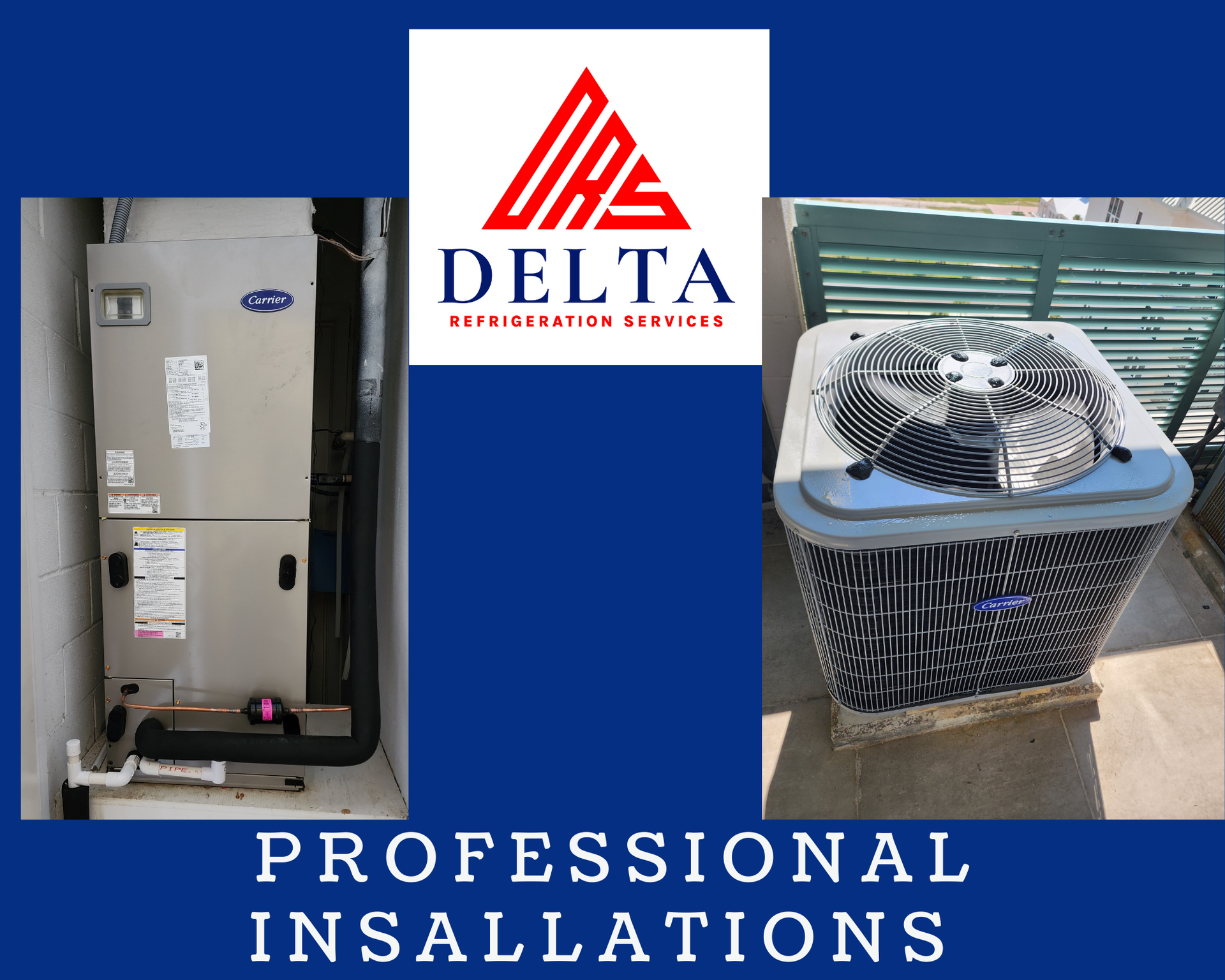 A picture of an air conditioner and a picture of a delta logo