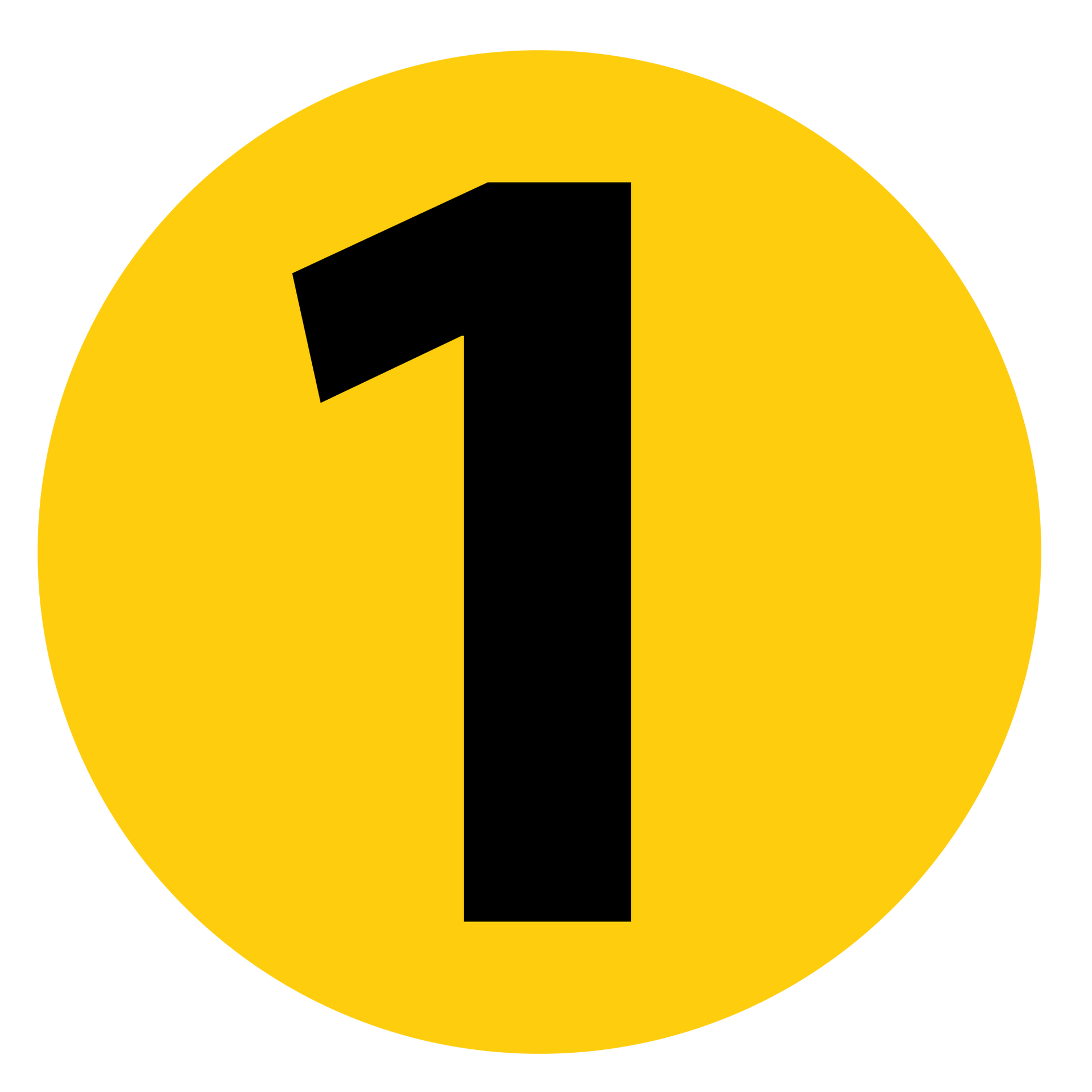 A yellow circle with a black number 1 inside of it