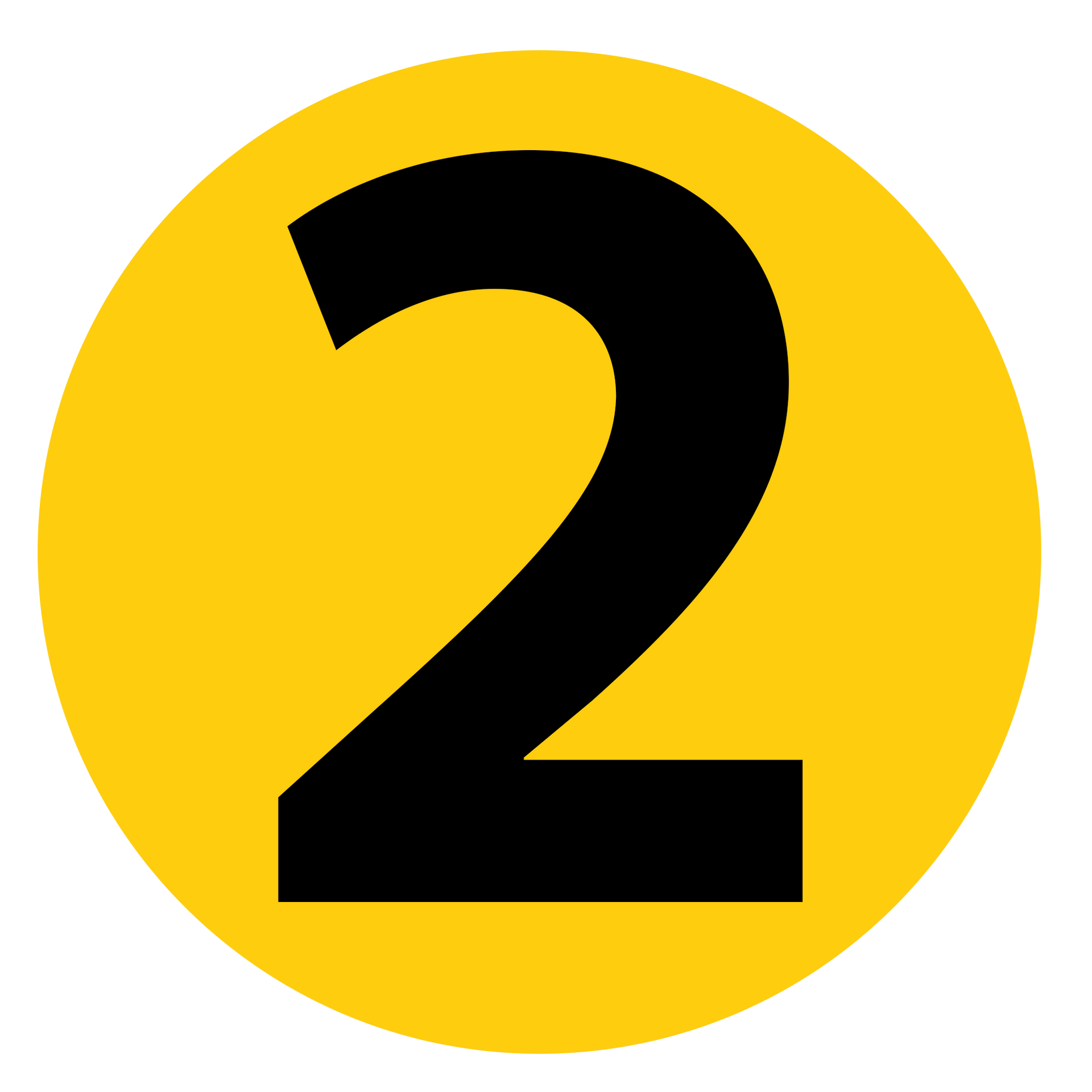 A yellow circle with a black number 2 inside of it