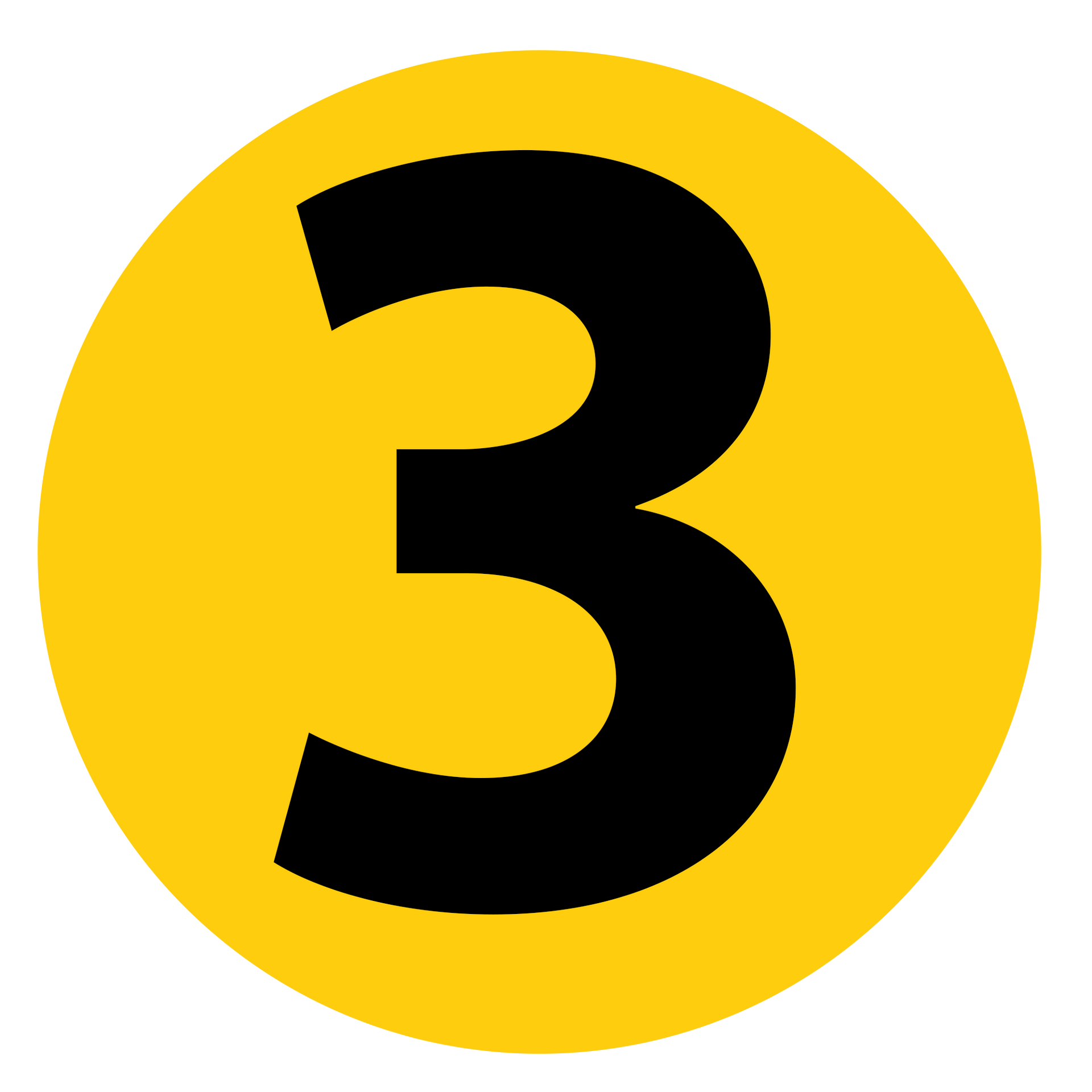 A yellow circle with a black number 3 inside of it