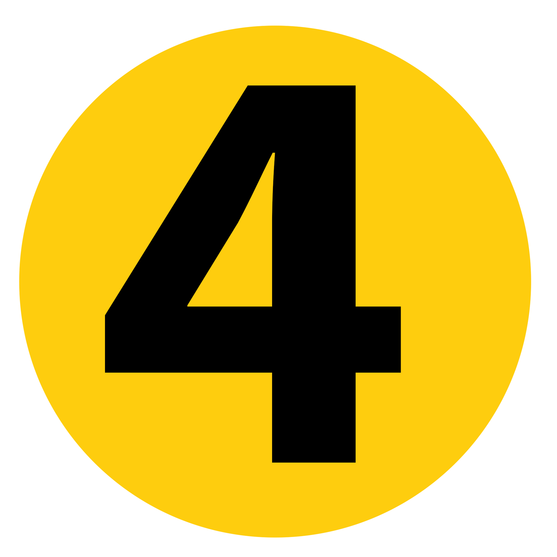 A yellow circle with a black number four inside of it