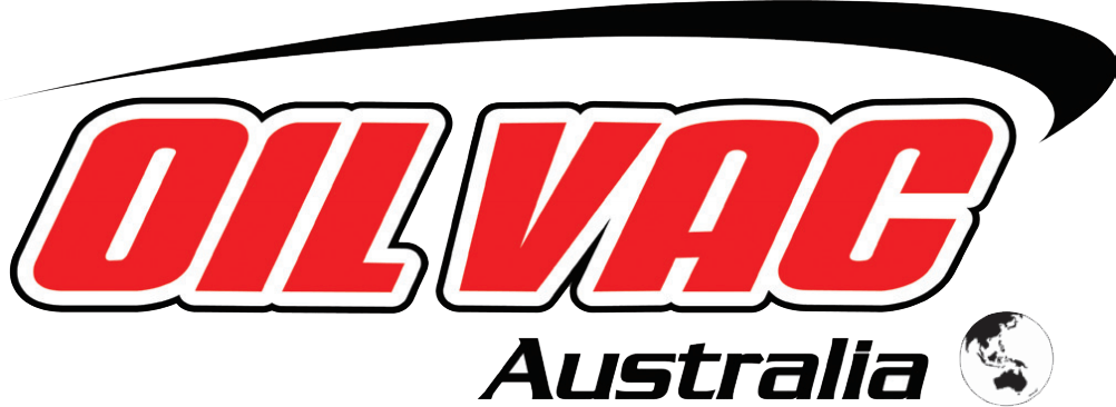 A red and white logo for oil vac australia on a white background.