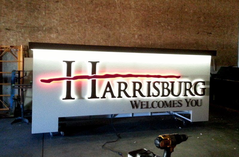 Metal Sign — Welcome to Harrisburg (Shop Testing) in Harrisburg, SD