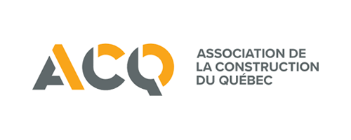 Logo de l'Association de la Construction du Québec : « ACQ » en orange et gris avec texte en noir.