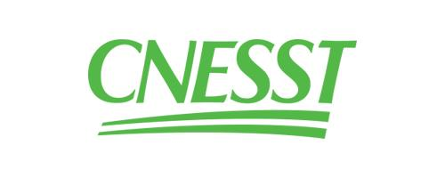 Logo de la CNESST en vert avec trois lignes vertes sous le texte.