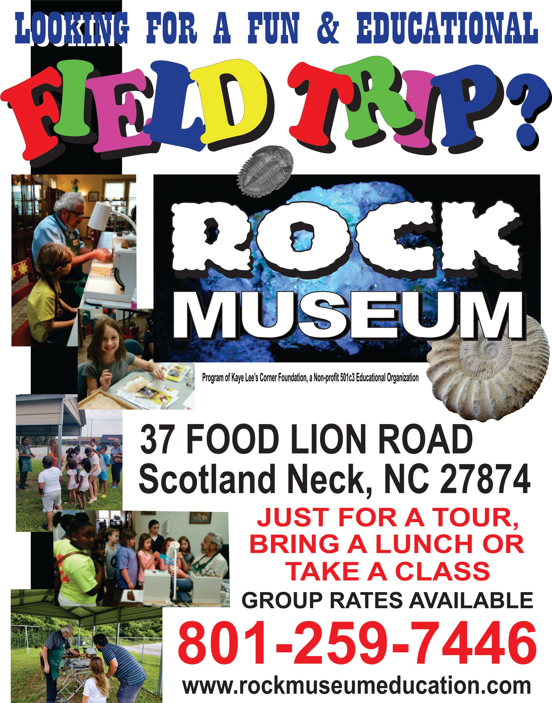 An advertisement for a field trip to the rock museum