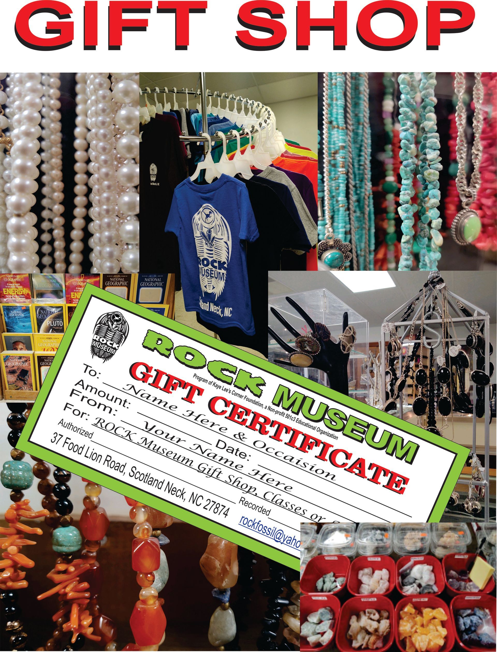 A gift certificate for the rock museum gift shop