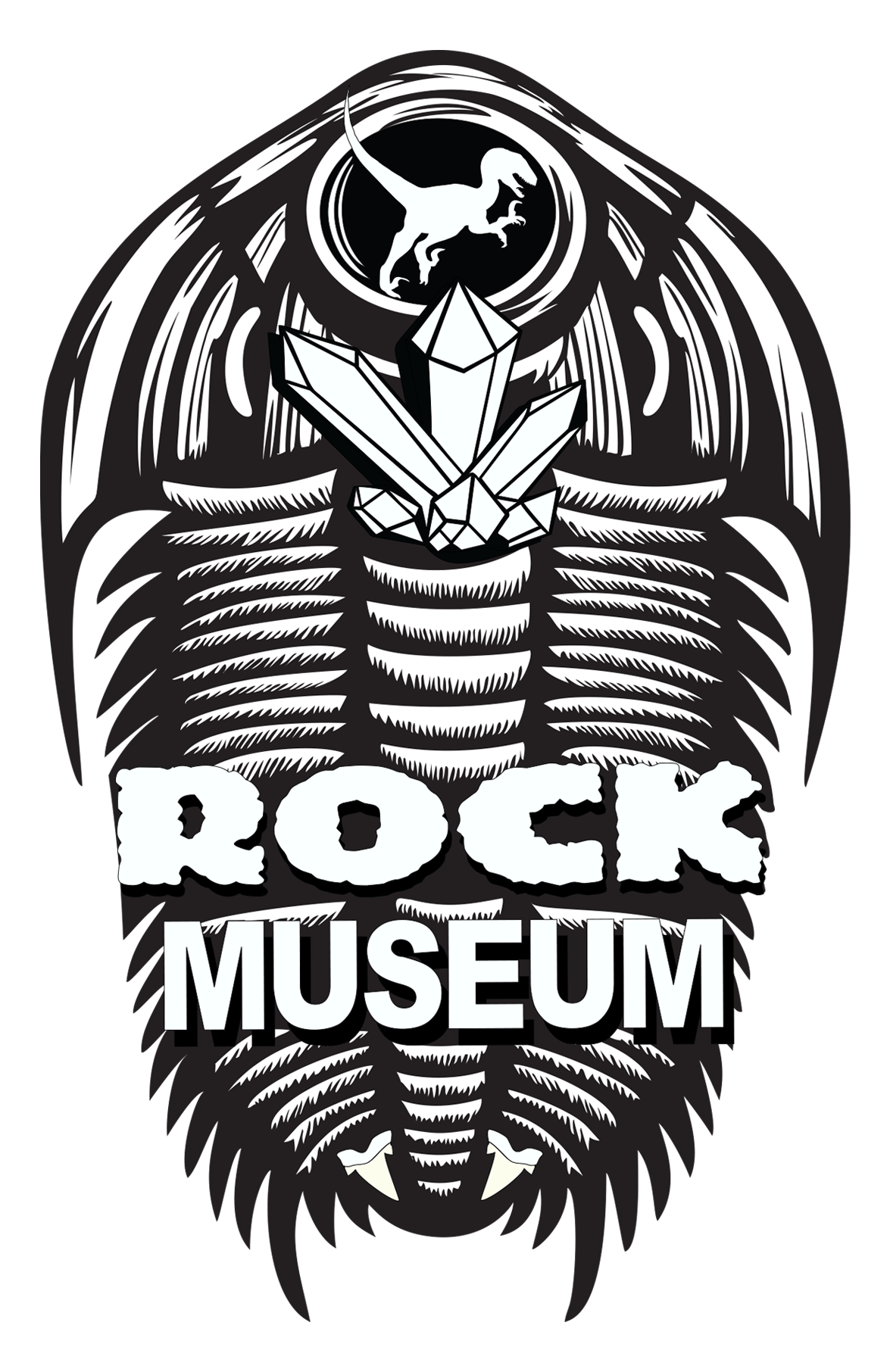 A black and white logo for the rock museum.
