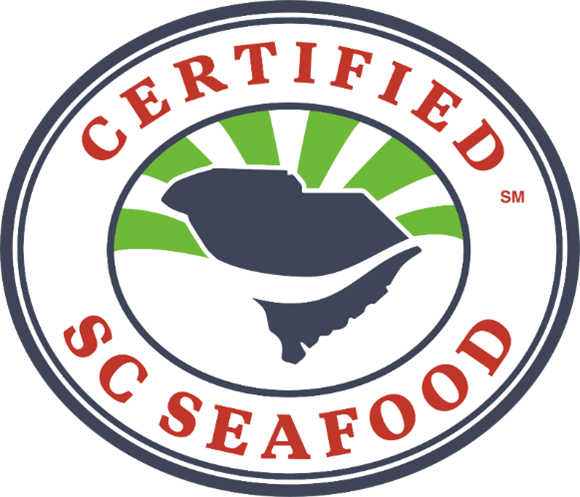 A logo for sc seafood that is certified