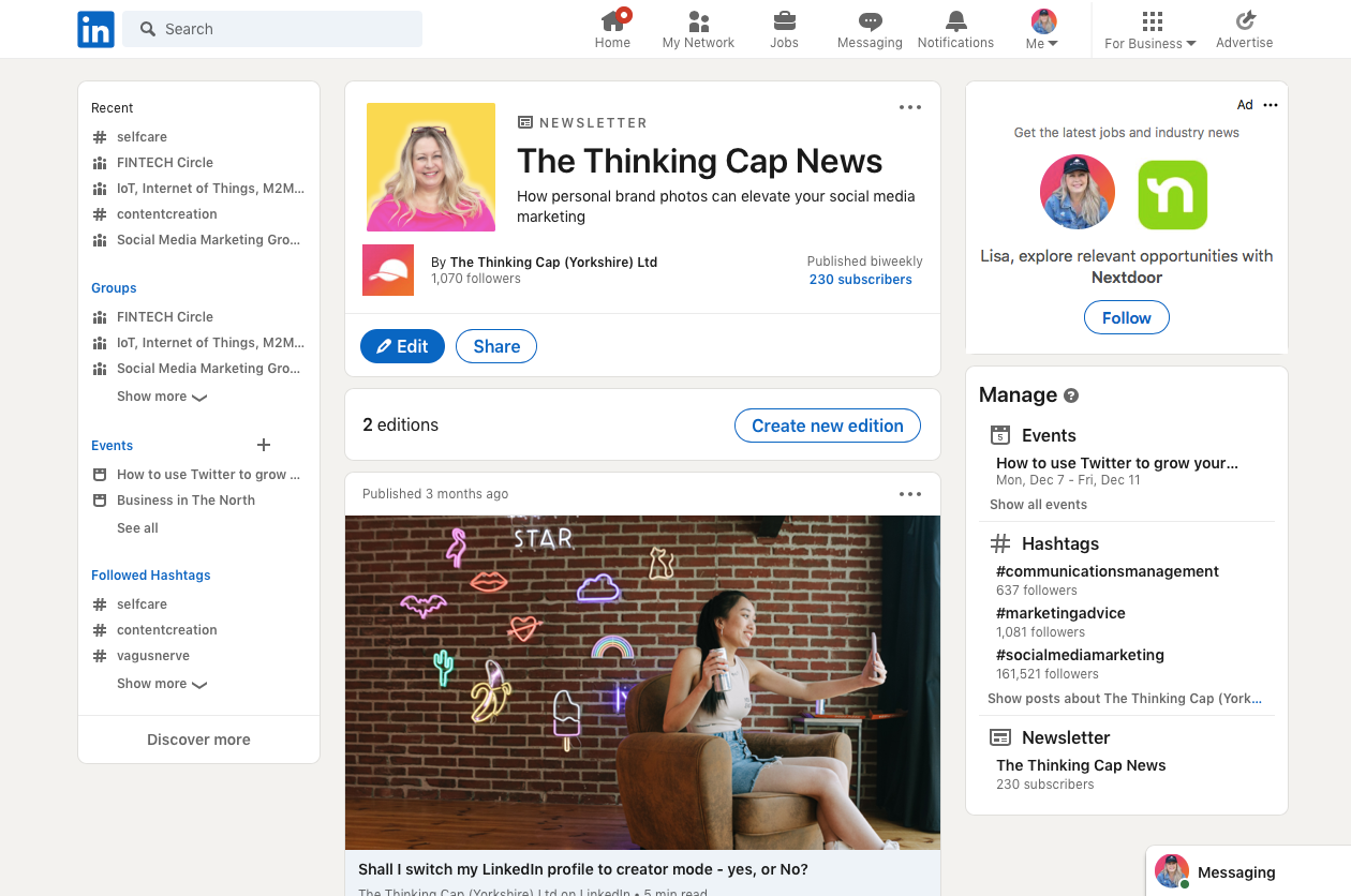 The Thinking Cap LinkedIn newsletter