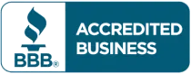 A blue sign that says accredited business on it