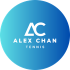 A logo for alex chan tennis in a blue circle
